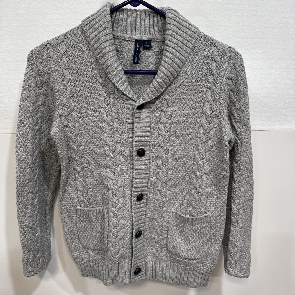 Janie and Jack The Cable Shawl‎ Collar Knit Cardigan Gray Size 7 Kids RN 54023